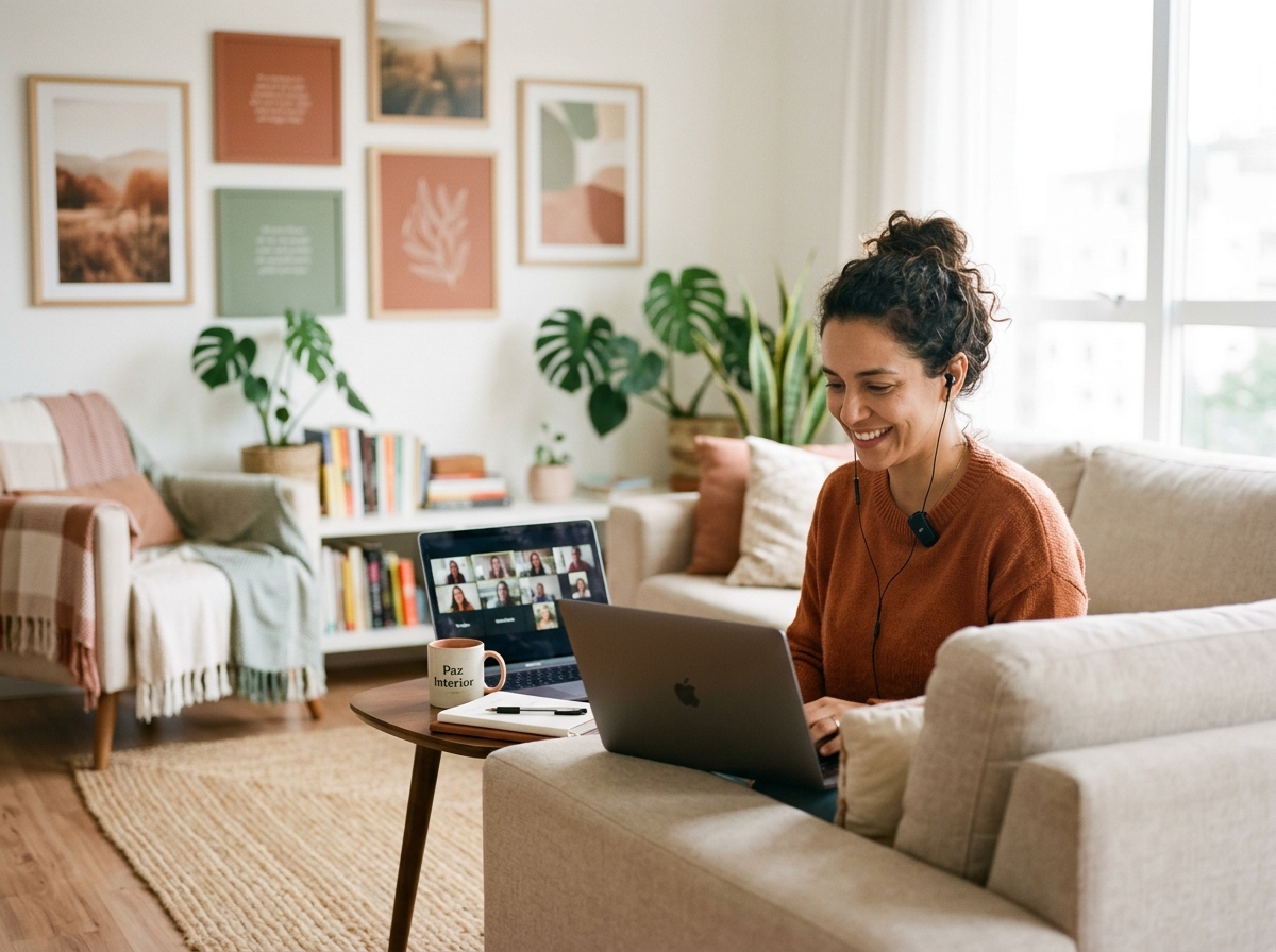 Pessoa em sessão de psicoterapia online acolhedora